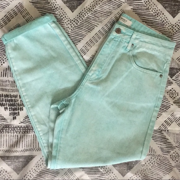 Forever 21 Mint Long Denim Jeans “Mom Fit” Style - Picture 2 of 10